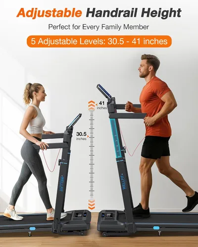 Vista 2 de WELLFIT Cinta de correr con inclinación automática, cintas de correr plegables 4 en 1 para el hogar con altura ajustable, cinta de correr silenciosa