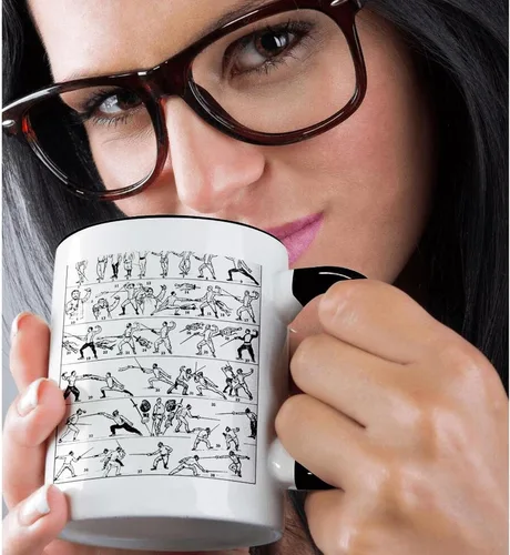 Vista 2 de 3dRose Taza de café, tamaño – 11 oz – Ilustración de esgrima vintage – Espada clásica lucha contra la espada arte vintage – divertido regalo de taza