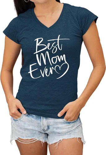 Vista 39 de Go All Out Script Best Mom Ever Heart Idea - Camiseta con cuello en V para mujer