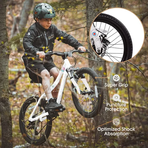 Vista 8 de Bicicleta de montaña para niños de 20 pulgadas, engranajes de 7 velocidades, horquilla de suspensión delantera, freno de disco, para niños y niñas