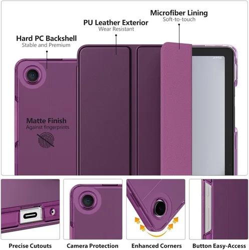 Vista 3 de MoKo Funda para Galaxy Tab A9+/A9 Plus de 11 pulgadas 2023, funda protectora inteligente con soporte delgado con carcasa trasera translúcida