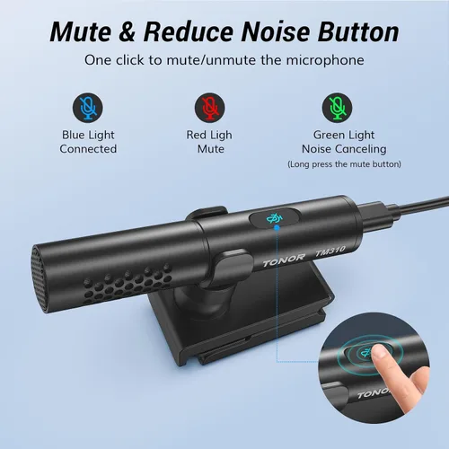 Vista 6 de TONOR Micrófono de conferencia USB para portátil, micrófono ajustable para computadora con botón de silencio e indicador LED, microfono para zoom