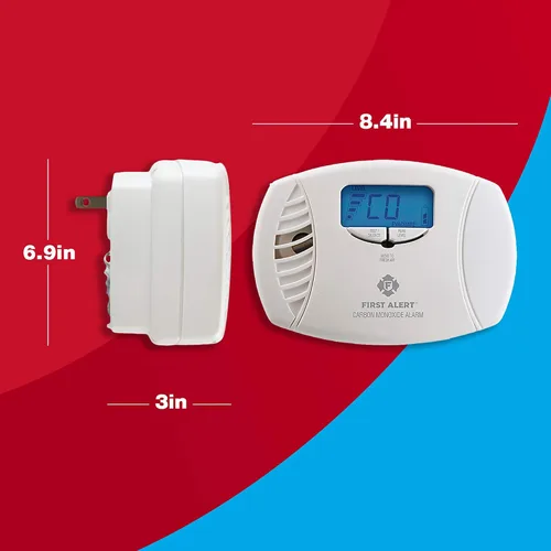 Vista 6 de FIRST ALERT Detector de monóxido de carbono enchufable de doble potencia con batería de reserva y pantalla digital, CO615, blanco, paquete de 3