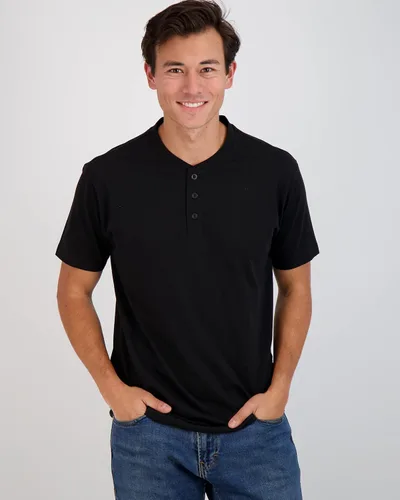 Vista 4 de Real Essentials Paquete de 3 camiseta Henley de manga corta y larga de algodón para hombre, ropa deportiva de alto rendimiento