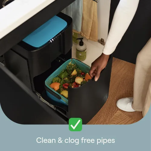 Vista 3 de Sepura El primer triturador de basura de compostaje seguro para sépticos del mundo con alimentación continua, eliminación antiatascos y contenedor
