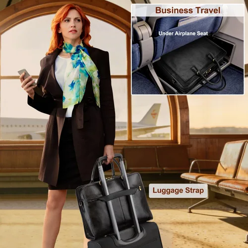 Vista 4 de Banuce Italian Full Grain Leather Briefcase for Women Fits 15.6" Laptop Negro