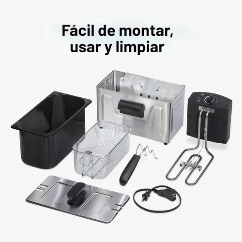 Vista 5 de Hamilton Beach 35032 Freidora eléctrica de estilo profesional, cesta de freír con ganchos, 1500 vatios, 3 litros, acero inoxidable Capacidad