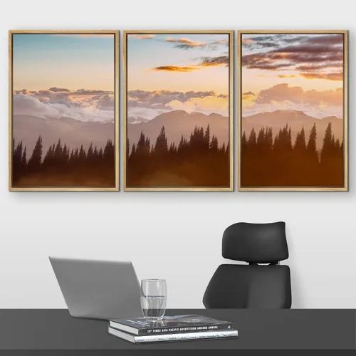 Vista 104 de wall26 Lienzo enmarcado para pared, juego de arte rojo, verde y amarillo, bosque de montaña otoñal, naturaleza, desierto, fotografía, realismo Obra