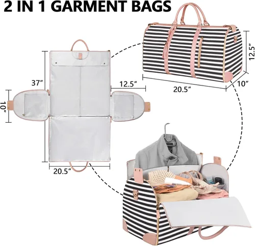 Vista 2 de Bolsa de mano para ropa, bolsa de lona grande de piel sintética para mujer, B-Rayas Blancas Negras, Bolso