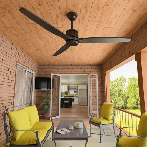 Vista 9 de Ventilador de techo para interiores de 60 pulgadas con control remoto, ventiladores de techo de madera para exteriores, motor reversible silencioso