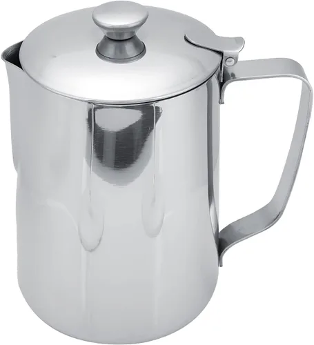 Vista 3 de Taza de café de acero inoxidable, jarra de espuma de leche con tapa para café con leche, jarra de espuma de leche de 11.8 fl oz, jarra de espuma