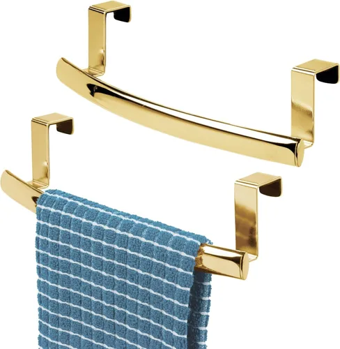 Vista 9 de mDesign - Barra de toallas curva de acero para colgar sobre la puerta, colgador para armario o armario, soporte de almacenamiento para cocina, baño
