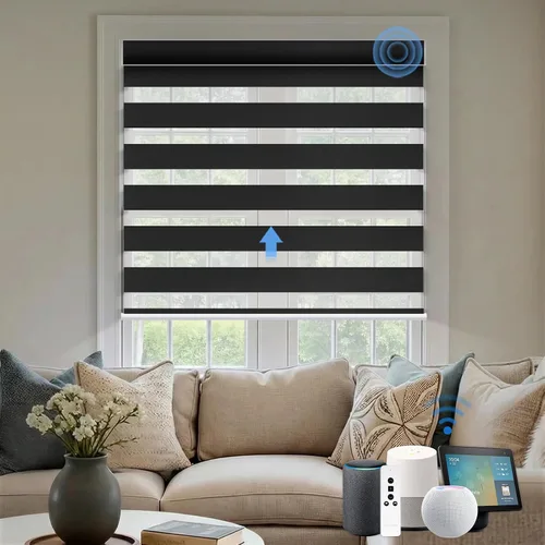 Vista 20 de Persianas motorizadas de cebra, persianas automáticas de oscurecimiento del 85% para ventanas interiores compatibles con HomeKit, Alexa, Google