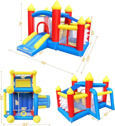 Vista 6 de Baralir Casa inflable de rebote para niños de 3 a 6 años, puente para niños pequeños con tobogán y piscina de agua (con cubierta solar), perfecto