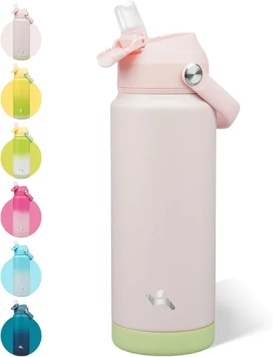 Vista 8 de Konokyo - Botella de agua deportiva aislada de acero inoxidable de 18 onzas con tapa con popote Black; BPA-free, leak-proof sports bottle with