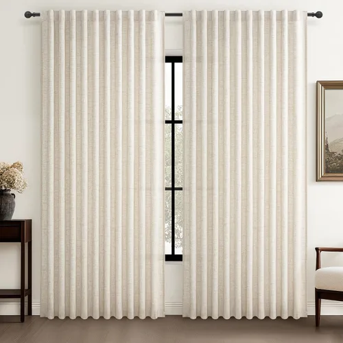Vista 31 de Cortinas translúcidas de lino beige blanco de 84 pulgadas de largo, 2 paneles, cortinas modernas con filtrado de luz y privacidad, riel de techo