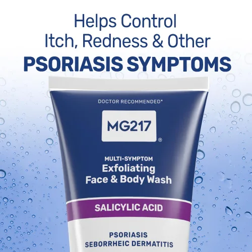 Vista 6 de MG217 Jabón facial y corporal exfoliante medicado para síntomas de psoriasis, ácido salicílico, ácido hialurónico, niacinamida, ceramidas, 8 onzas