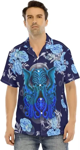 Vista 3 de FoxWears Cthulhu - Camisa hawaiana, camisas hawaianas grandes y altas para hombres, camisa con botones con estampado de animales, regalos
