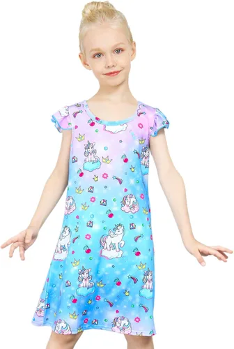 Vista 2 de Camisón de noche para niñas, unicornio, arco iris, princesa, pijama, ropa de dormir