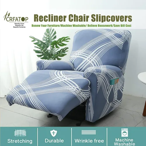 Vista 2 de CRFATOP Funda estampada para sillón reclinable, 4 piezas con bolsillos, 1 asiento, funda de muebles para sillón reclinable, protector de muebles