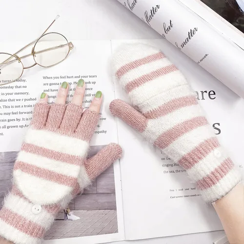 Vista 89 de Beurlike Guantes de invierno para mujer, de lana cálida, a prueba de viento, convertibles, sin dedos