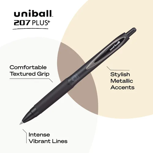 Vista 3 de Bolígrafos de gel retráctiles uniball™ 207 Plus+, punta media (0,7 mm), surtidos, paquete de 6