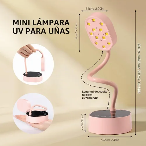 Vista 8 de AORAEM - Lámpara de uñas UV, cuello de cisne, mini luz UV para uñas de gel