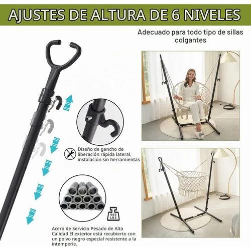 Vista 5 de Hamaca con soporte y soporte para teléfono incluido Silla colgante doble de macramé estilo boho hecha a mano, columpio ajustable para interiores