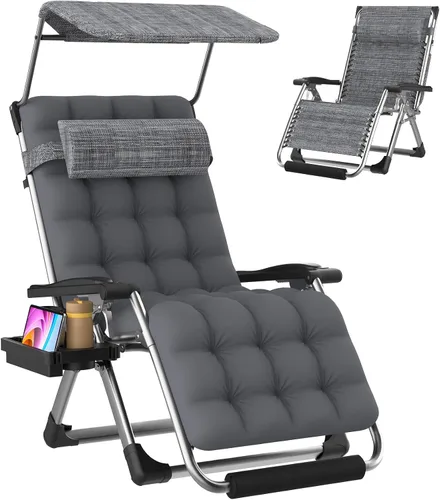 Vista 9 de Suteck Zero Gravity Chair with Canopy, 29In XL Oversized Lounge Chairs 29inch Black With Canopy