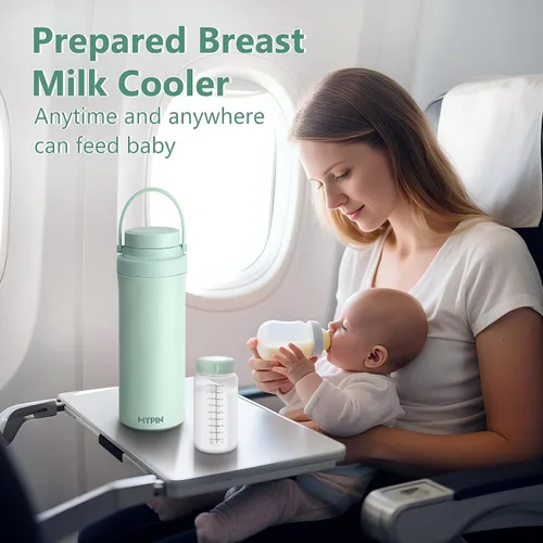Vista 4 de MYPIN Enfriador portátil de leche materna de 22 onzas para exteriores, tubos de enfriamiento de 360° durante 24 horas con 2 biberones de bebé