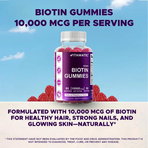 Vista 7 de Vitamatic Gomitas de biotina 10,000 mcg, 60 gomitas veganas, sabor a