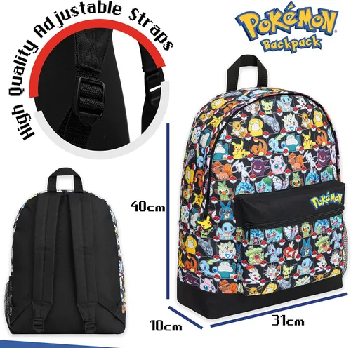 Vista 6 de Mochila Pokemon para niños, mochila escolar para niños, niñas, adolescentes, Pikachu Eevee Pokeball, Varios colores, Mochilas de mochila