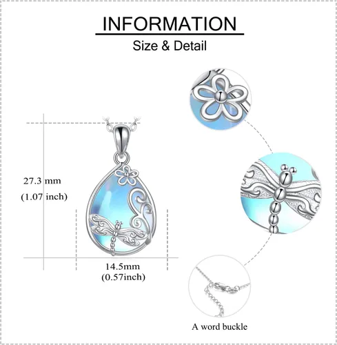 Vista 5 de Collar de plata de ley 925 con colgante de zorro, libélula, colibrísirena, para mujeres y niñas