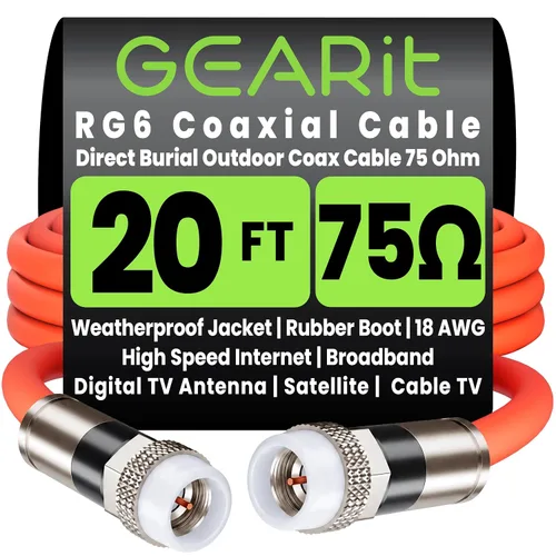Vista 11 de GEARit Cable coaxial para enterramiento directo (15 pies) RG6 70 ohmios RF impermeable subterráneo en pared con protector de goma, Internet de alta