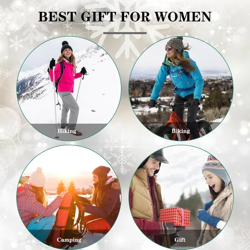 Vista 6 de Gorro de punto con pompón para mujer, gorro de invierno cálido con forro polar para mujer