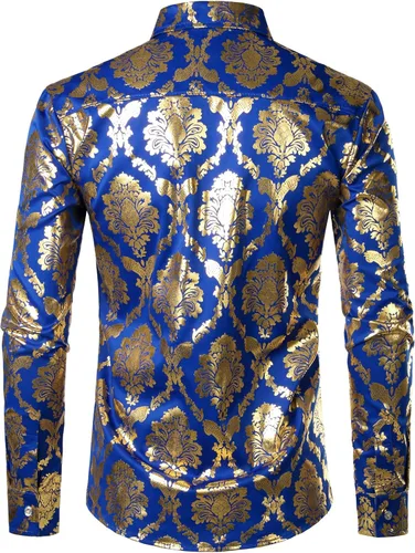 Vista 2 de ZEROYAA Camisas de vestir de manga larga con botones y diseño barroco de lujo para hombre