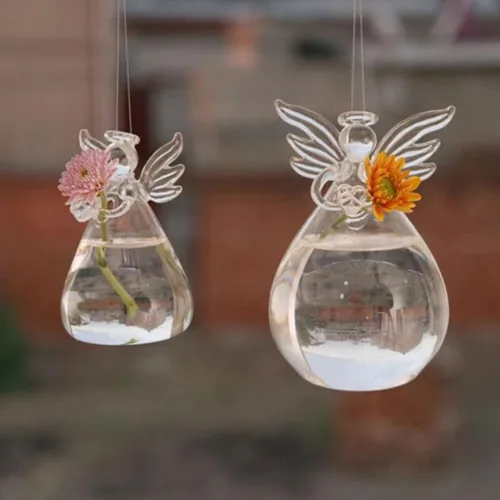 Vista 4 de Yardwe 2 jarrones hidropónicos de vidrio, maceta de vidrio transparente en forma de ángel para plantas de interior, contenedor decorativo