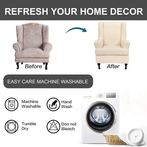 Vista 66 de Eco-Ancheng Funda para silla Wingback, 2 piezas, respaldo de ala, fundas de elastano para sillón con respaldo de ala, fundas para sillón con parte