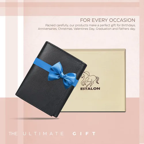Vista 5 de ESTALON Slim RFID Wallets for Men - Genuine Leather Front Pocket Trifold Wallet