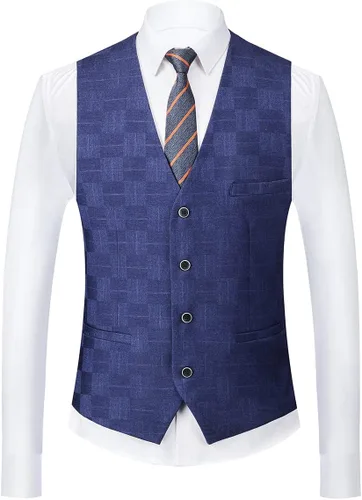 Vista 3 de Traje a cuadros para hombre, ajuste delgado, 3 piezas, casual, a cuadros, vintage, traje de esmoquin para hombres, para boda, negocios, fiesta