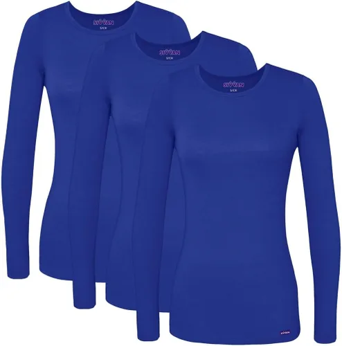 Vista 26 de Sivvan 3-Pack Women's Long-Sleeve Comfort Underscrub Tee, Scrubs Undershirts Aguamarina (Aquamarine)
