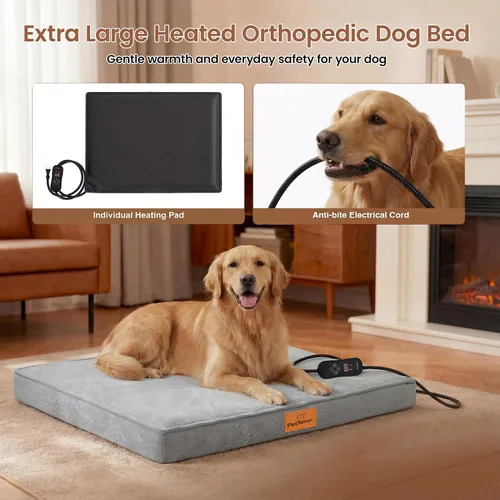 Vista 2 de Cama térmica extragrande para perros con espuma viscoelástica ortopédica, camas de 4 pulgadas de grosor para perros de tamaño grande, sofá