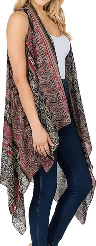 Vista 16 de Scarfand's - Chaleco de cárdigan largo para mujer, ligero, sin mangas, con parte delantera abierta