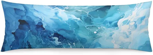 Vista 8 de Funda de almohada corporal abstracta de acuarela azul mar, fundas de almohada con cremallera, funda de almohada con cremallera de mármol abstracto