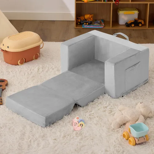Vista 6 de Silla de sofá para niños pequeños, sofá plegable para niños, cómodo gris