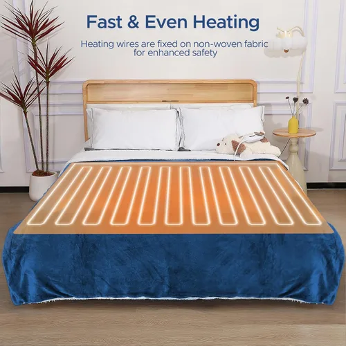 Vista 3 de Manta Térmica de 50"x60", Franela Ultra Suave y Sherpa Manta Eléctrica, Calentamiento Rápido y Protección contra Sobrecalentamiento, 9 Temperaturas