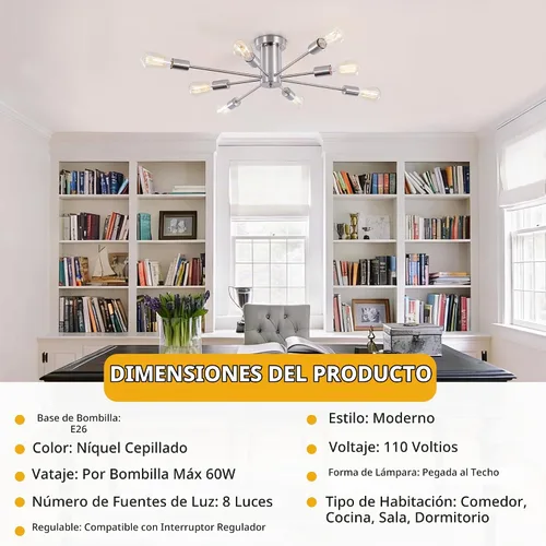 Vista 7 de Candelabro Sputnik moderno, lámpara de techo de 8 luces - Base E26