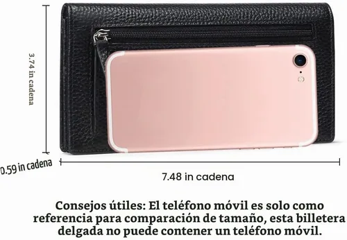 Vista 4 de GOIACII - Carteras para mujer con bloqueo de RFID, cuero ultradelgado, tarjetero, cartera de mano 1-Natural-A-Negro