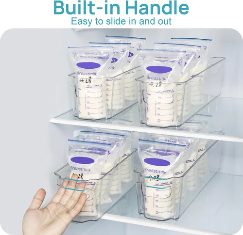 Vista 5 de Vtopmart Juego de 4 recipientes de almacenamiento para leche materna, contenedores organizadores transparentes para congelador y refrigerador