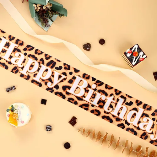 Vista 2 de Banda de cumpleaños ajustable de leopardo para mujeres y niñas, decoración de fiesta de cumpleaños de guepardo, suministros de animales de safari